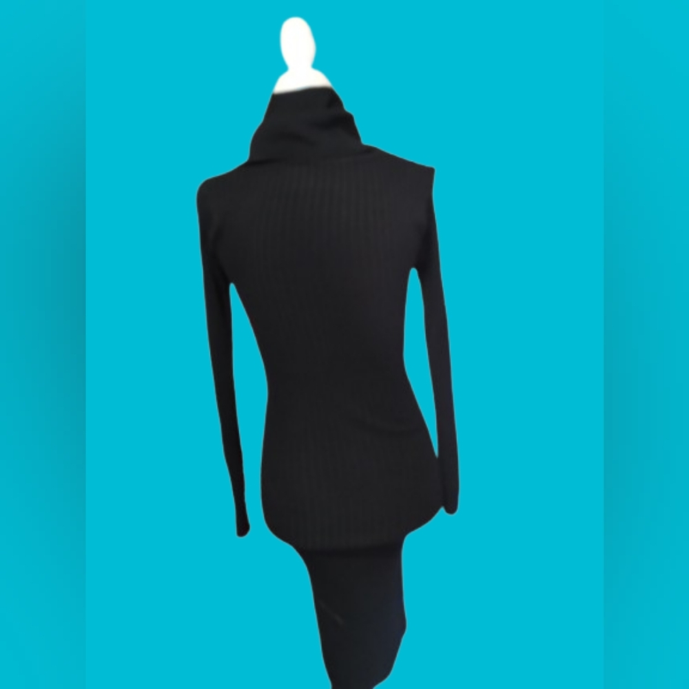 NWOT Black Ribbed Cowl Neck SweaterDress, Designer Made, Quality, Small - Picture 9 of 9